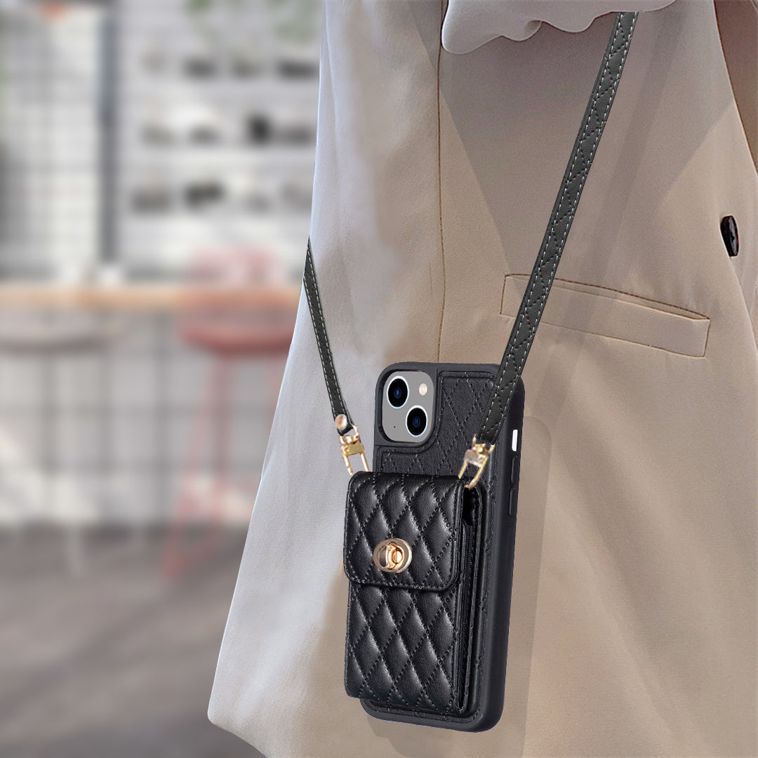 BF20-Style For iPhone 14 Plus PU Leather TPU Case Protective Phone Shell with Card Holder Strap BF20-Style For iPhone 14 Plus PU Leather TPU Case Protective Phone Shell with Card Holder Strap